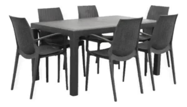 Juego 6 Más que Sillas Melodi + Mesa Alta 150x90 Alejo Estructura Negro